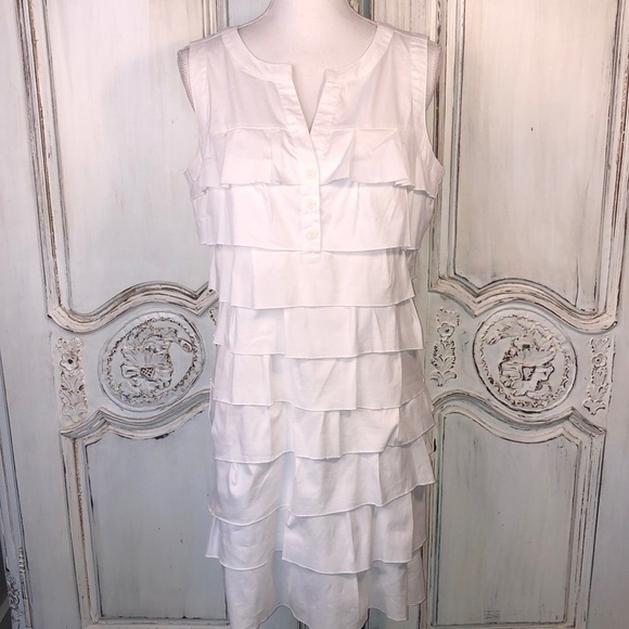 Alfani Petite Multi Tiered Ruffle 1/4 Button Up Sleeveless Cotton Blend Dress - Picture 1 of 10